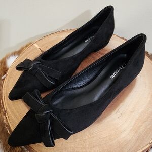C. Paravano BowKnot Suede Flats (Aida) Black Size 37 (US Size 6.5)